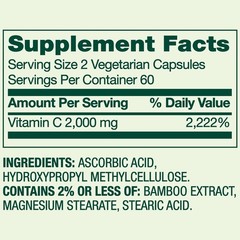 Ultra Strength Vitamin C 2000mg Capsules Immune Support 120ct Dietary Supplement