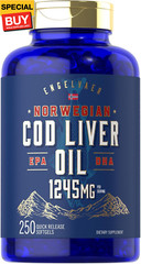 Cod Liver Oil Softgels | 1245mg | 250 Count | Norwegian | Non GMO, Gluten Free