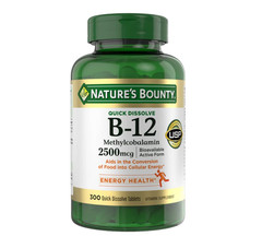 Nature’s Bounty B-12 2500mcg Quick Dissolve 300 Tablets Energy Support.,