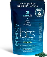 ENERGYBITS Spirulina Tablets, Cellular Energy, Protein, Vegan 1000 Tablets