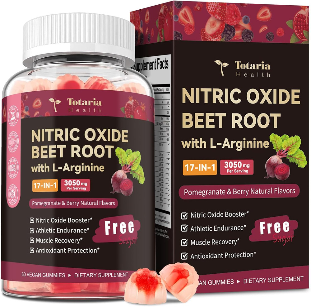 Nitric Oxide Booster Beet Root Gummies with L-Arginine, L-Citrulline, Grape Seed