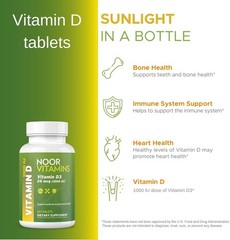 Noor Vitamins Halal Vitamin D, Halal Vitamin D3, 1000 IU Tablets, Supports Bone,