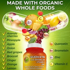 Quercetin with Bromelain Vitamin C & Zinc Organic Whole Food Quercetin (180 Ct)