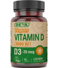 Deva Vegan Vitamin D3 1000IU (Cholecalciferol) from Lichen, 90 Tablets