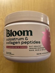 Bloom Colostrum & Collagen Peptides Strawberries & Cream Gut Health 4.23 Oz