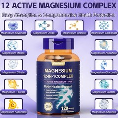 Magnesium Complex Supplement, 700 mg, 12 in 1 High Absorption Chelated Magnesium