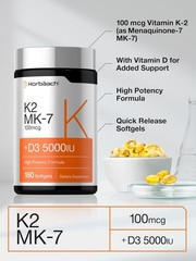 Horbäach Vitamin D3 K2 5000 iu | 100mcg MK-7 Complex | 180 Softgel Capsules | No