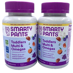 2 PK SmartyPants Toddler Multi & Omegas Multivitamin 90 Gummies EXP 04/26 Fruity