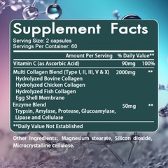 Multi Collagen Capsules – Hydrolyzed Protein Peptides -Type I,II,III,V,X