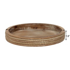 Carah & Cossh 12” Round Wooden Tray, Whitewashed Round Decorative Wood Tray,…