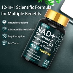 NAD+ Supplement Premium Nicotinamide Riboside & Resveratrol 1500mg, DNA Repair