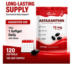 Astaxanthin 12mg Natural Microalgae MCT Oil Eye Skin Joint Support 120 Softgels