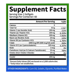 Vitamin B Complex 120 Capsules B1,B2,B3,B5,B6,B7,B9,B12, Immune Support Pills