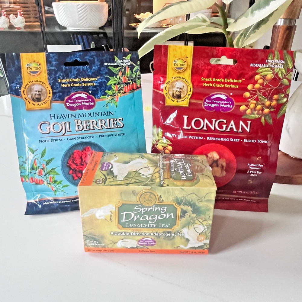 Dragon Herbs Dried Goji Berries, Longan Berries and Spring Dragon Longevity Tea