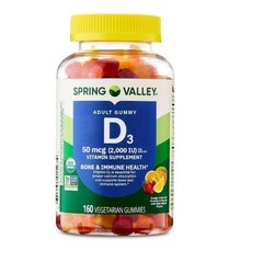 Spring Valley Vitamin D3 Supplement Gummies Assorted Fruit 50 mcg 160 Count