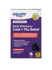 Equate Non-Drowsy Black Elderberry Homeopathic Cold + Flu Relief, 30 Count