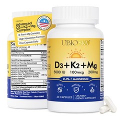 UBIOSKA Vitamin D3 K2 Magnesium Supplement – 5000 IU 1 Count (Pack of 60)