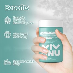 VivoNu Ashwagandha Black Pepper Capsules 60ct Immune Support Mood Sleep Health