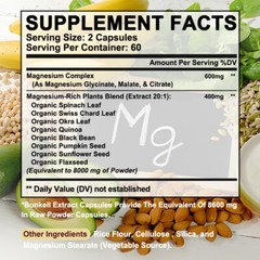Magnesium Complex 600mg,30/60/120Capsules-Gluten Free and Non-GMO Strong Muscles