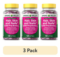 Spring Valley Hair Skin Nails 5000 mcg Biotin 120 Softgels 3 Pack