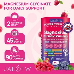 JAE-FW Magnesium Glycinate Gummies 90 Ct Blueberry Raspberry 600mg