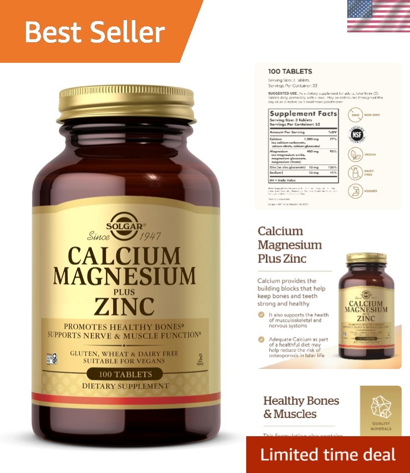 100 Tablets – Calcium Magnesium Zinc for Healthy Bones and Nerve Function