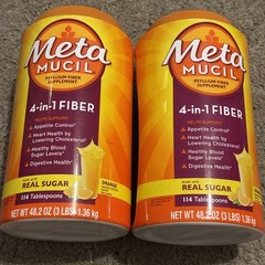 x2 Metamucil 4-in-1 MultiHealth Real Sugar Fiber Supplement Orange 48oz 114 Tbs