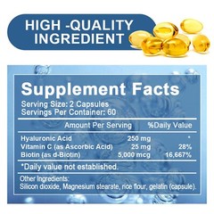 Hyaluronic Acid Capsules 250mg-Gluten Free,Anti-Aging,Skin Hydration,Skin Health