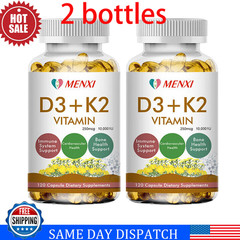 (2 Bottles) Vitamin K2 (MK7) D3 10000 IU Supplement, BioPerine Capsules, Immune