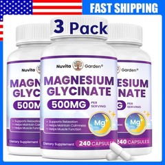 3 Pack Magnesium Glycinate Capsules (720 Capsules, 500 mg Per Serving)