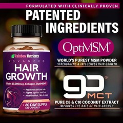 3 PACK NEW Rainbow Nutrients ADVANCED Hair Growth Vitamins – Biotin 10,000mcg