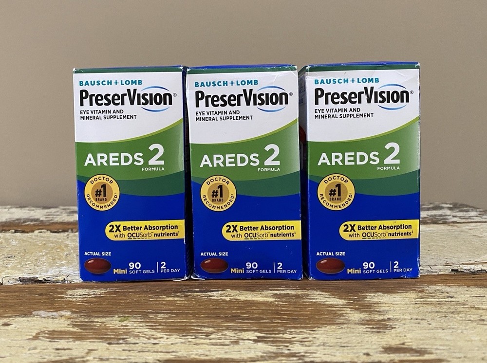 3-PACK Bausch & Lomb PreserVision AREDS 2 – 90 Mini Soft Gels Each Exp 09/26+