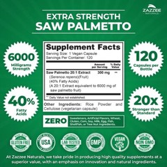 Zazzee Extra Strength Saw Palmetto 201 Extract 6000 mg Strength 40% Fatty Aci…