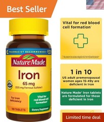 Gluten-Free Iron 65 mg Tablets – 180 Count Dietary Support for Iron Deficiency