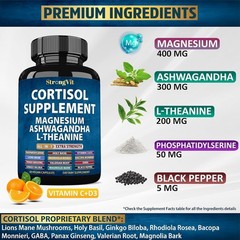 Natural Cortisol Management – Magnesium, Ashwagandha, & L-Theanine – 60 Capsules