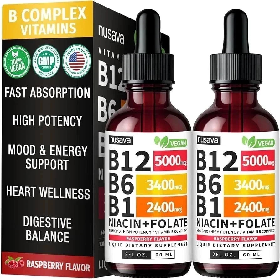 2-PC Nusava Vitamin B complex – B 12, B 6 & B 1 + Niacin & Folate – Double pack