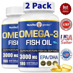 2 Pack Triple Strength Omega 3 Fish Oil 3000 mg | 720mg EPA + 480mg DHA | 360 ct