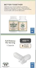 Double Wood Supplements Magnesium Glycinate 400mg 180 Veggie Capsules NSF GMP