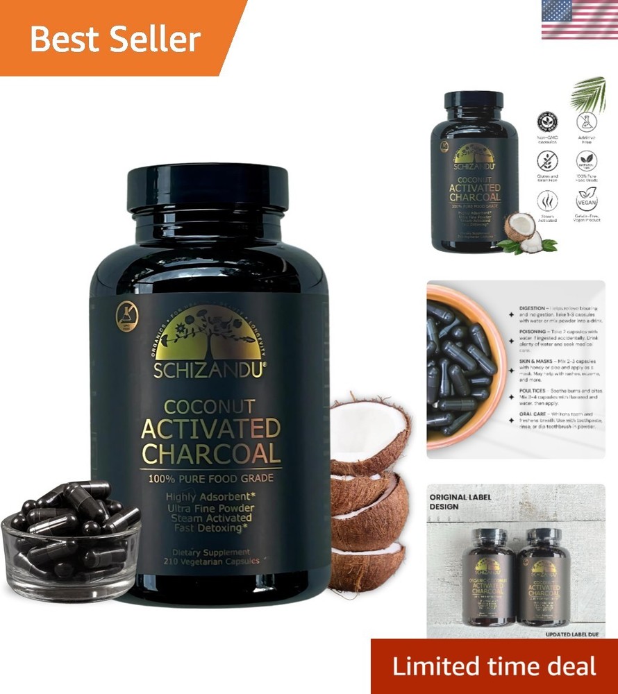 Detox & Cleanse with 210 Coconut Charcoal Capsules – Includes Bonus Guide