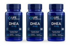 DHEA 25mg 3 PACK 300 TOTAL Dissolve-In-Mouth Tablets Life Extension