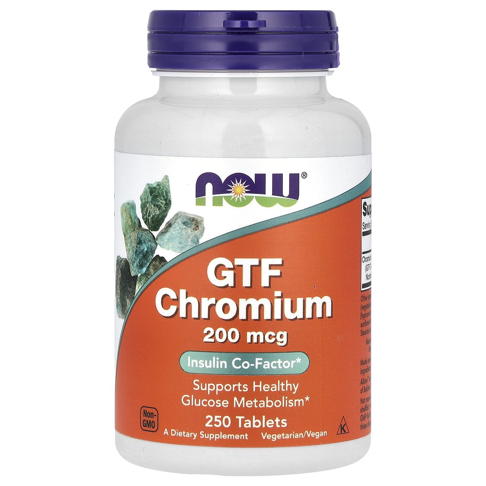 Now Foods GTF Chromium 200 mcg 250 Tablets GMP Quality Assured, Vegan,