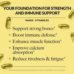 Naked High Potency Vitamin D3 5000 iu 125mcg 200 Softgels