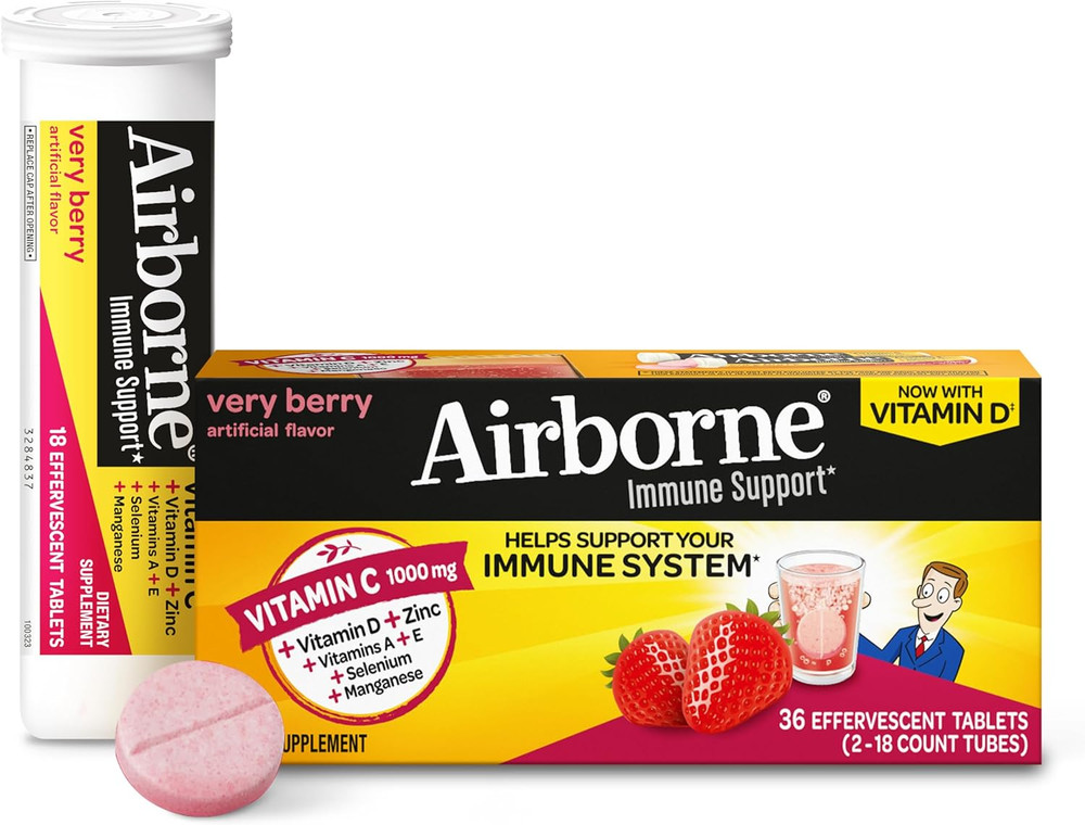 Vitamin C 1000Mg (Per Serving) – Airborne Very Berry Effervescent Tablets (36 Co