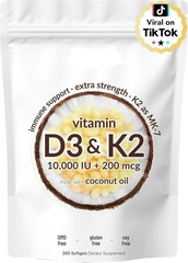 Vitamin D3 10000 iu Plus K2 (MK-7) 200 mcg, 300 Virgin Coconut Oil Softgels