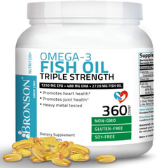 Bronson Omega 3 Fish Oil Triple Strength 2720mg, EPA 1250mg DHA 488mg, Softgels