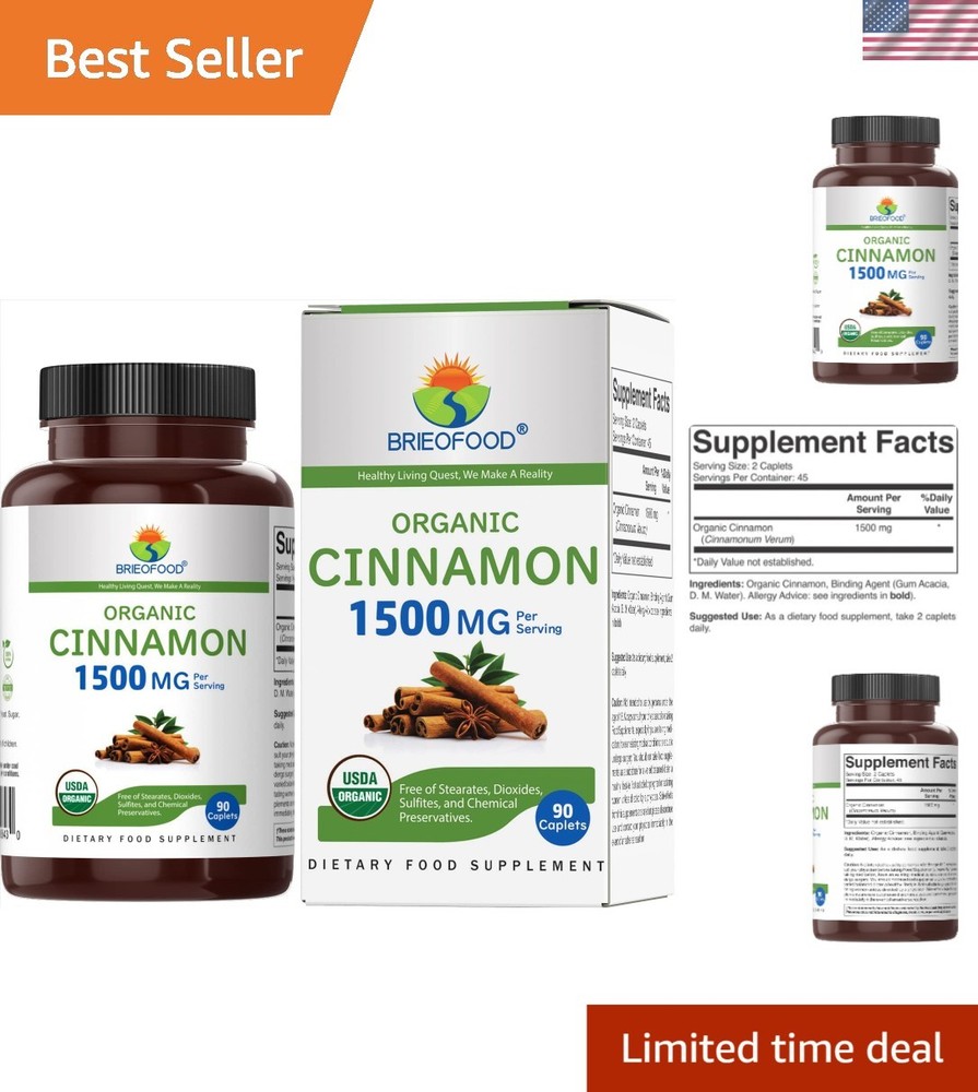 Organic Cinnamon 1500mg, 45 Servings, Vegetarian, Gluten Free, 90 Vegetarian …