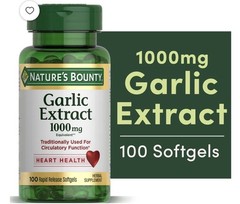 Nature’s Bounty Garlic Extract 1000mg Supplement Heart Health Support 100 Count.