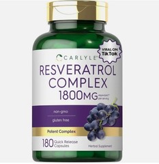 Resveratrol Supplement 1800mg | 180 Capsules | Non-GMO, Gluten Free | by Carlyle