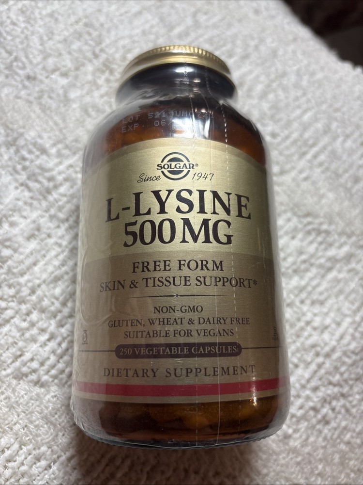 Solgar L-Lysine Vegetable Capsules 500mg 250 Count – Exp 06/2028 – Sealed