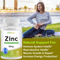 Zinc Gluconate, 50 mg, 30 To 120 Caps Immune Health and Antioxidant Support